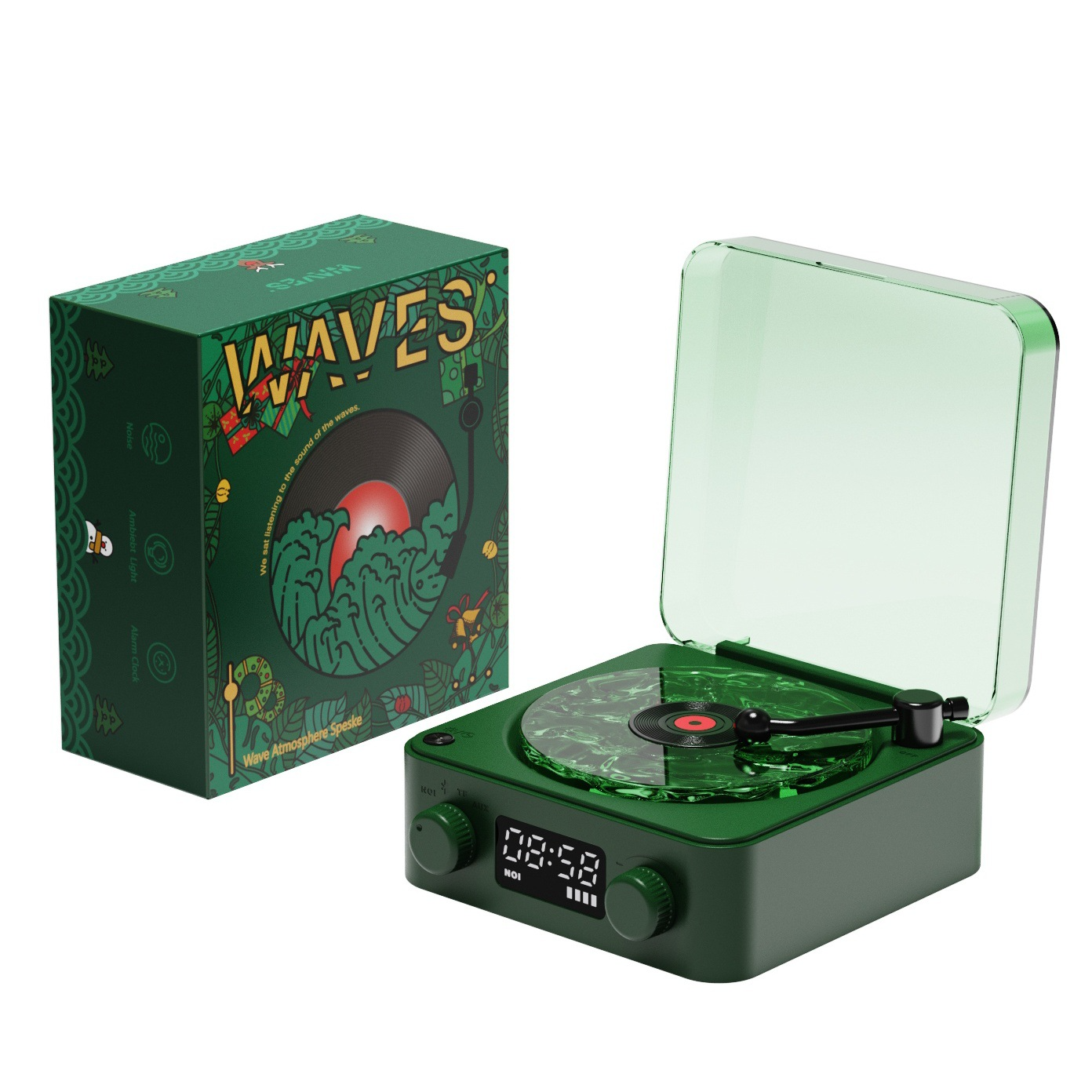 Retro Bluetooth Turntable Speaker with RGB Projection